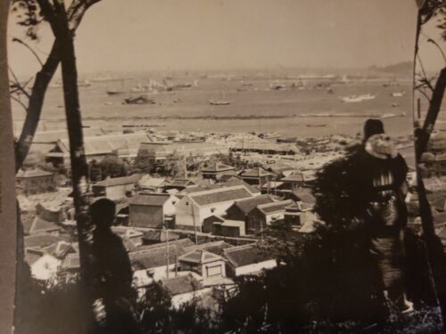Carte antique stéréoview photo réelle vue sur le port Kanagawa Heights Yokohama Japon - Photo 1/3