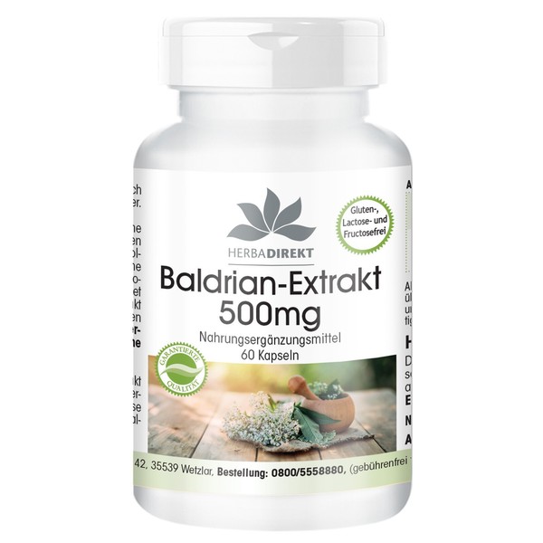 Baldrian-Extrakt 500 Mg - 60 Kapseln, 4-Fach Konzentriert | Vegan | Herba Direkt-image