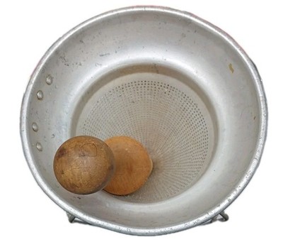 Vintage Metal Cone Colander Strainer Stand Kitchen Sieve Rustic Farmhouse Cannin
