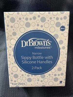2 pk Dr Brown's 2 Milestones Wide Neck Sippy Bottles 9oz Cup Pink/ Ivory
