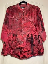 Citron Santa Monica Womens Maroon Asian Motifs front/back, rayon/silk blend L