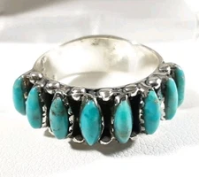 925 STERLING SILVER SOUTHWEST STYLE 8 STONES TURQUOISE SIZE 10 RING 4.4g