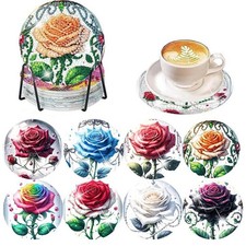 Diamond Art Coasters Kit for Adults, 8 Pcs Rose Diamond Painting Coasters Kit...