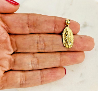 14K Solid Yellow Gold Virgin Guadalupe Pendant - 0.8'' Small Virgin Mary - PT1078