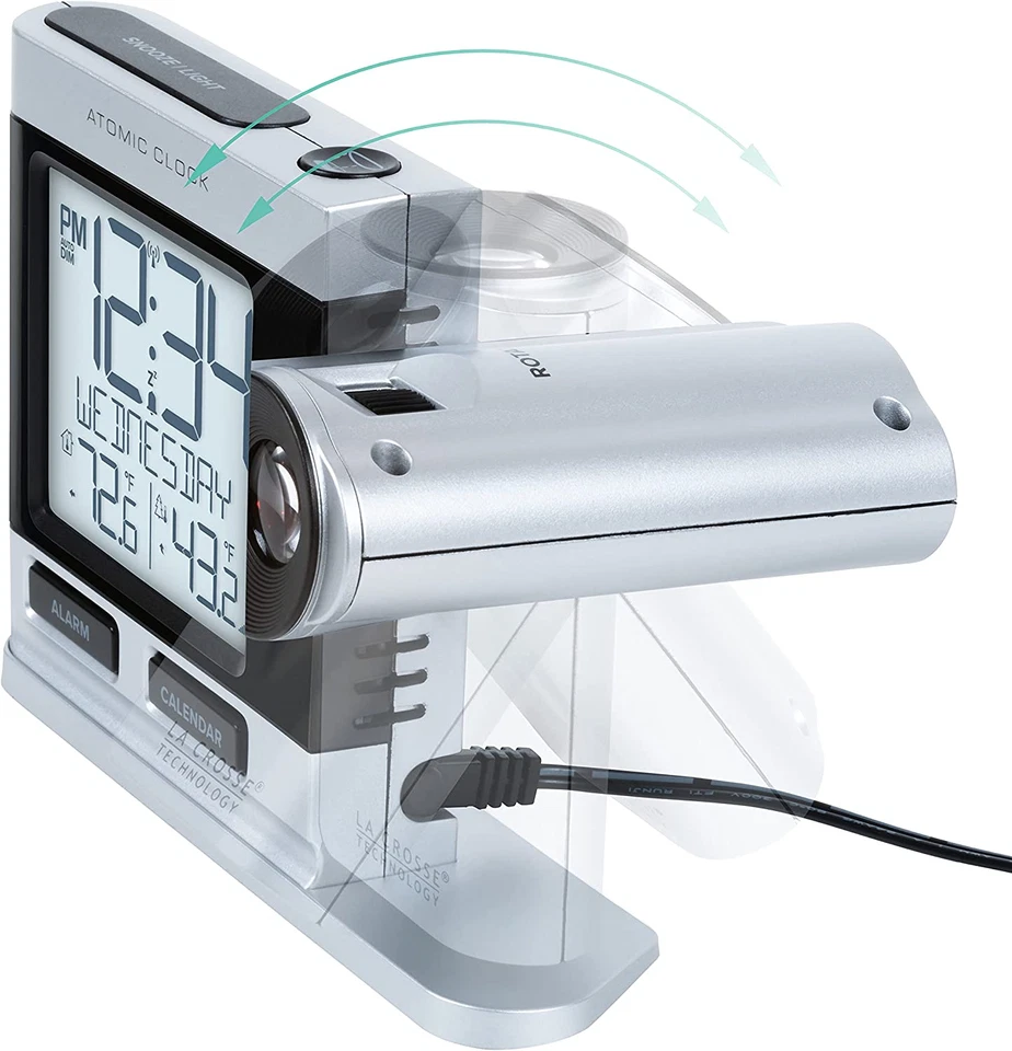 Reloj despertador de proyección atómica plateado con temporizador La Crosse Technology 616-12667-INT Foto 2 de 4