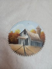 Vintage Hand Painted Circular Saw Blade - Fall Barn - Signed