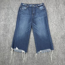 American Eagle Womens Jeans Size 12 Wide Leg Crop High Rise Button Fly Denim