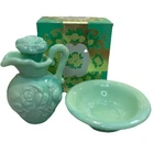 Vintage Avon Green Jadeite Milk Glass Pitcher and Bowl Set with Stopper W Box