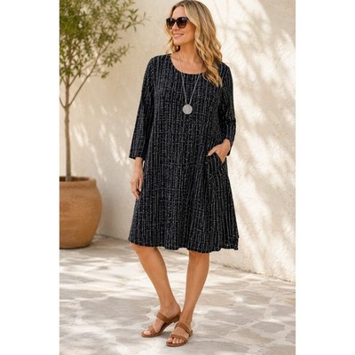 Chalet et ceci Dress Women  M Black Textured 3/4 Sleeve Zipper Cuff Lagenlook