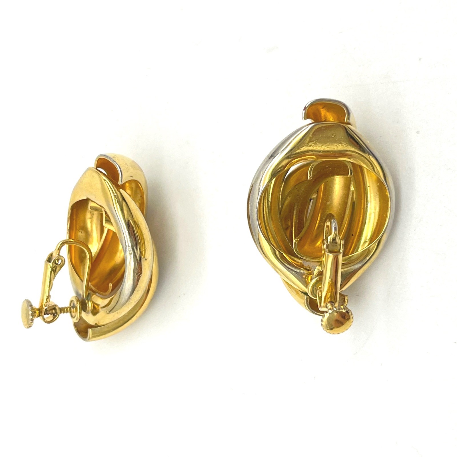 Chunky Two Tone Interlocking Clip On Earrings Gol… - image 3
