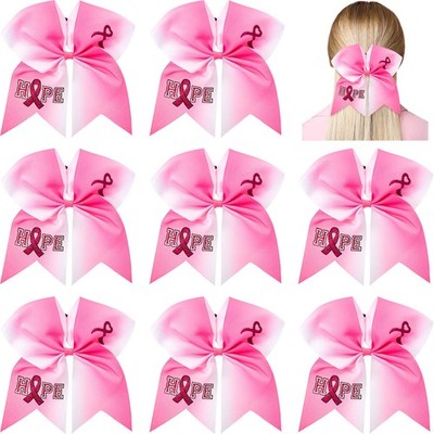 8 Pieces 7 Inch Breast Cancer Awareness Cheerleader Bow Pink Ribbon Hair Bow ...