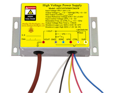 AHV24VN500V2MAW High Voltage DC-DC Power Supply 24V Input -500V 2mA Output