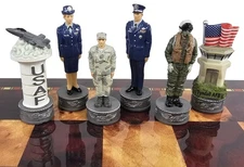 US Military 16 piece Chess Men Set Army Navy Air Force Marines - Board Separate