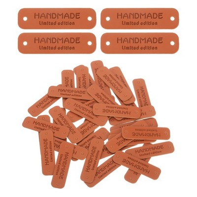 50 Pcs Handmade Leather Labels Tags Button 55x15mm Dark Brown