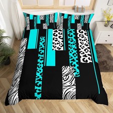 Leopard Zebra Bedding Set King Size Kids Cheetah Teal White Black Comforter C...