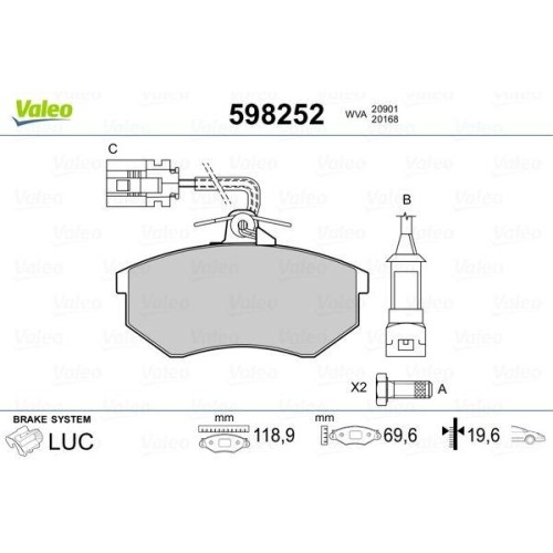 Plaquettes de frein Valeo 598252 anti-bruit pour disques Seat Leon