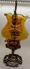Stunning Twisted Metal Candle Holder w/2 Amber Glass Votives | Centerpiece. Vtg — photo 7
