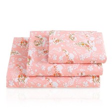 Twin Sheet Set Kids Pink Bunnie 3 PCS Soft Microfiber Bedding Deep Pocket Girl