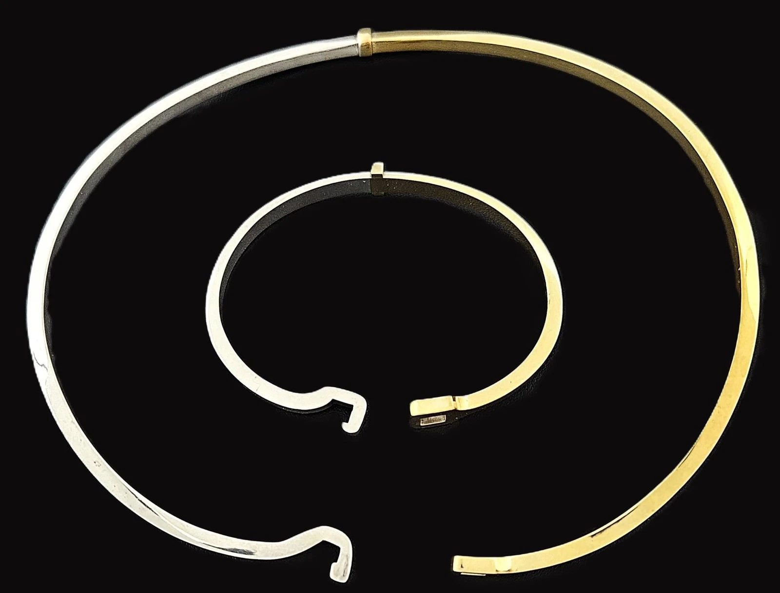 Superb Georg Jensen Sterling Gold Modernist Neck Ring Bangle Set 80/90s