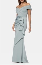 Xscape Sz 12P Sage Ruffle Scuba Crepe Off The Shoulder Gown $279