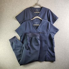 Jaanuu Scrub Set Womens L Gray Ultralast V Neck Pocket Shirts Jogger Pants
