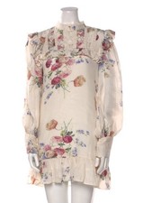 LoveShackFancy Silk Dress Cream & Floral Print Ruffles Cottage Core Size 4