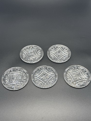 Vintage Towle Lead Crystal Cut Clear Glass Coasters Engraved Star Lot Of 5