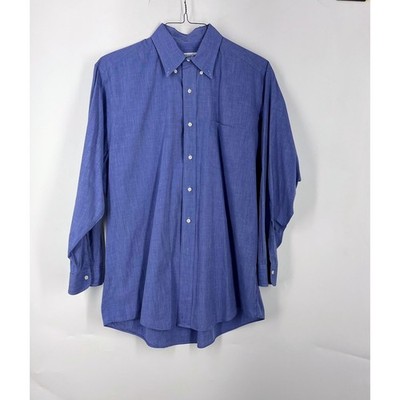 Brooks Brothers Mens Blue End-on-End Button Down Long Sleeve Shirt Regular Fit