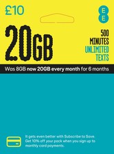 EE Sim Card £10 Pack 8GB Data Unlimited SMS Standard Micro Nano BEST SELLING EE