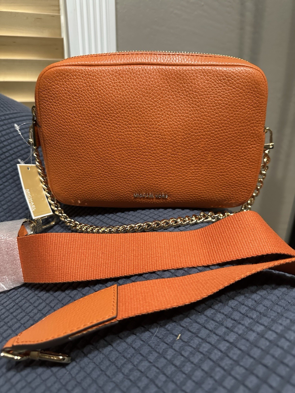Michael Kors Orange Leather Crossbody Bag With Chain Strap