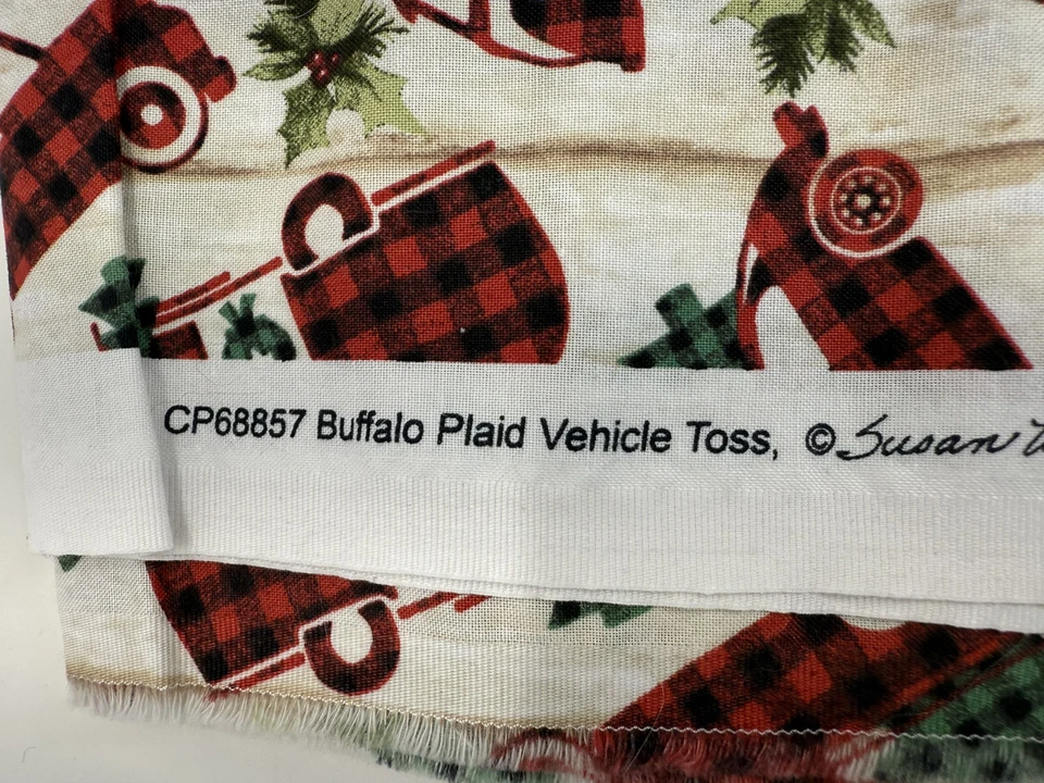 Susan Winget Red Buffalo Plaid Car Truck Bus Toss Fabric Christmas 2 Yards - Image 3 of 4