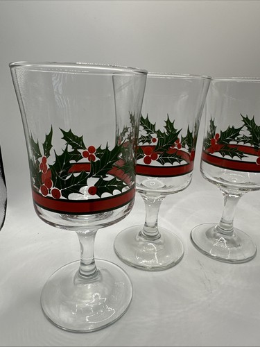 4 Vintage Libbey Glas "Holly Ribbon and Bow" Wasserkelch Glas - Bild 2 von 5