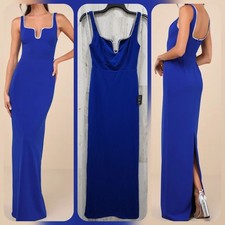 LULUS Sparkling Serenity Cobalt Blue Rhinestone Notched Maxi Dress Size MEDIUM