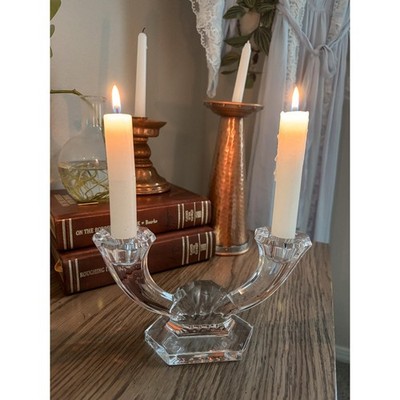 Set of TWO Val Saint Lambert Crystal Double Candelabras  