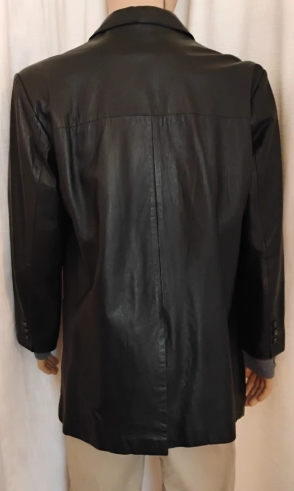 Mens Sz XL Deerskin Soft Black Leather Blazer Jacket Y2K Vintage Moto Minimalist - Image 4 of 4