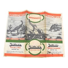 1932 Sinclair Opaline Motor Oil Minnesota Road Map w/Dinosaur Graphics