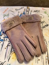 New Women's UGG Pink Shearling Suede Leather Gloves Size M
