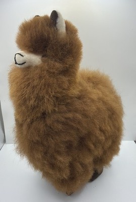 Soft and Cuddly Baby Alpaca Plush Real Fur Toy (10 inches, Brown)