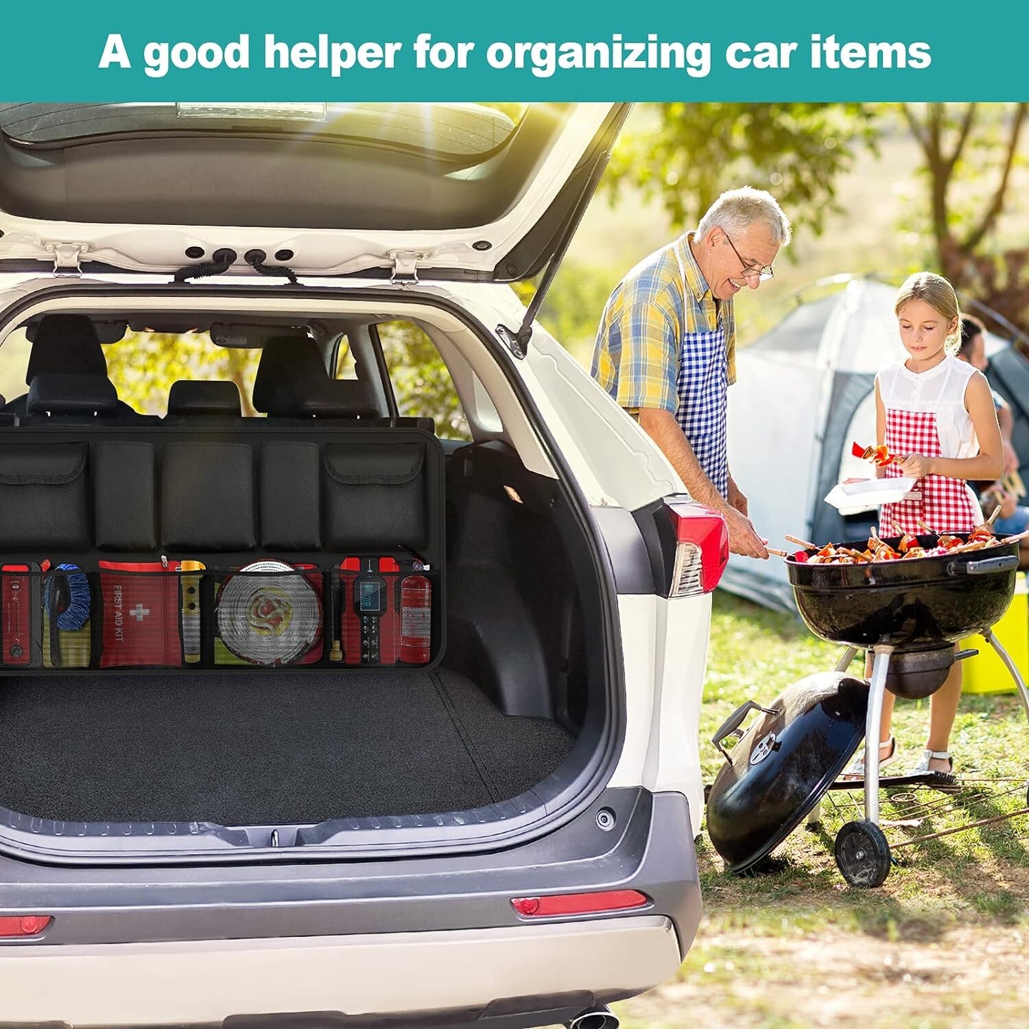 Organizer Bagagliaio Auto 9 Tasche Contenitori Portaoggetti per Sedile Post - Miniatura 7
