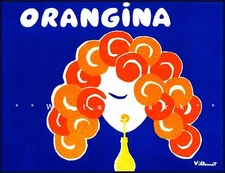 Orangina Red Head with Curls Vintage Poster Print Orange Drink Kitchen Decor
