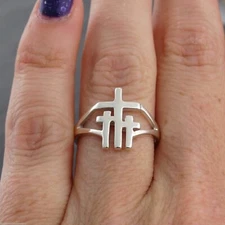 Three Crosses Ring - 925 Sterling Silver Jesus Calvary Crucifixion Religious 