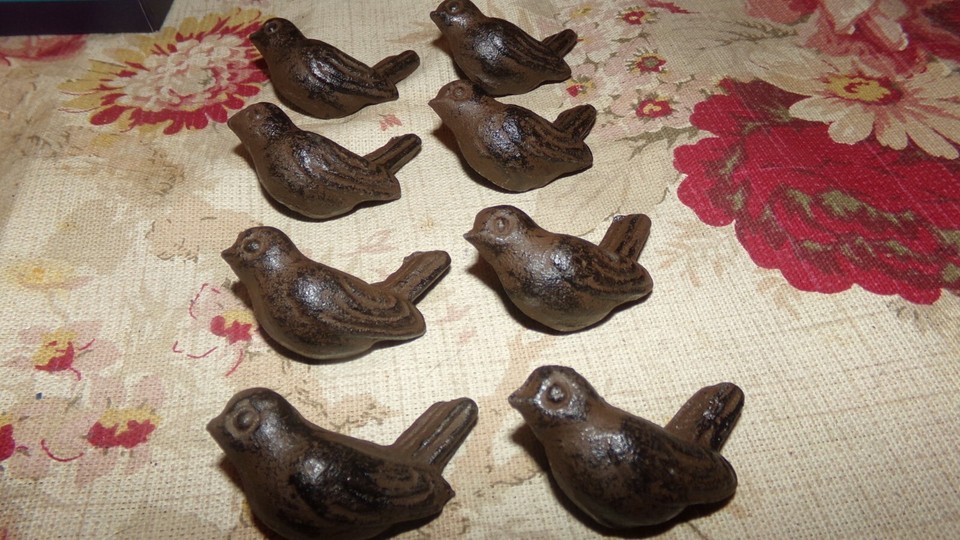 10 BIRD cast iron Knobs Pulls Drawer Door Handles Rustic