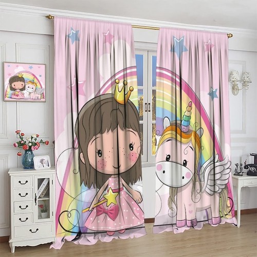 Rainbow Unicorn Blackout Curtains,Colorful Rainbow Cute Pattern Unicorn Princ... - Picture 3 of 8