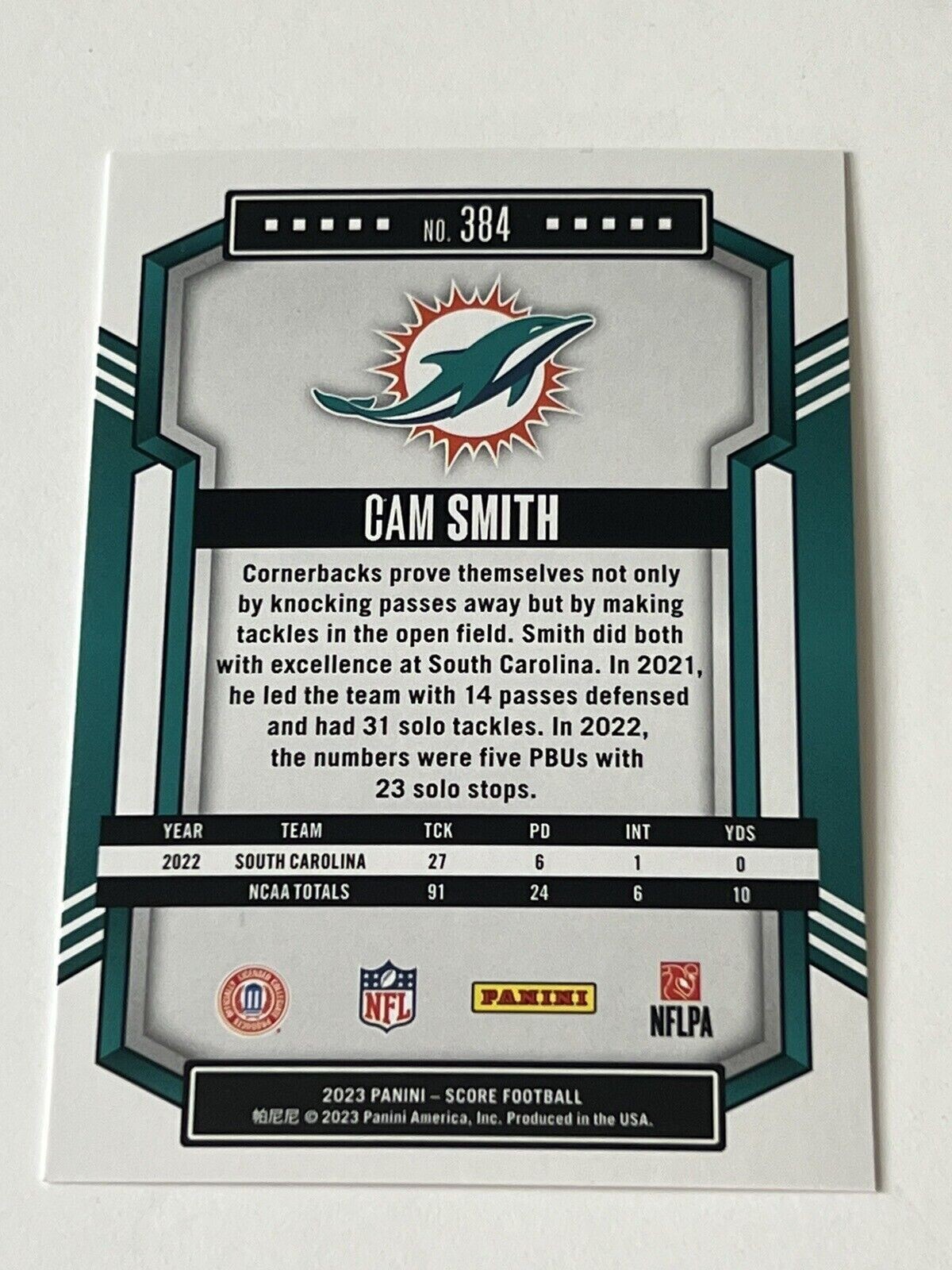 2023 Panini Score CAM SMITH Rookie Card 384 Miami Dolphins 1.00