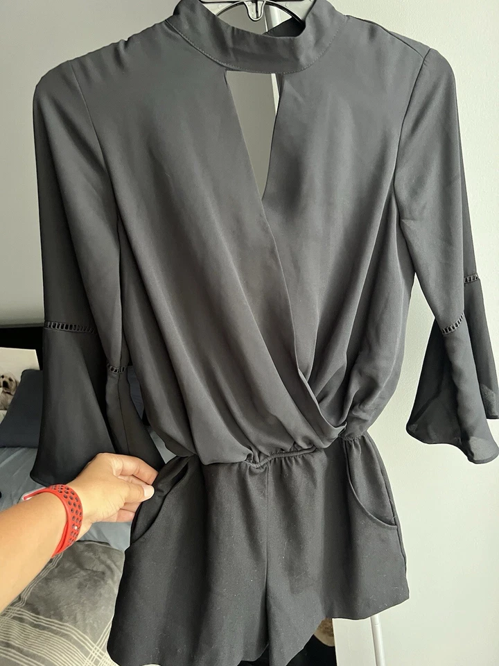 Pantalones Cortos Mamelucos BCX Para Mujer Negros Con Bolsillos Talla XXS Manga Larga Informales Botones Foto 2 de 4