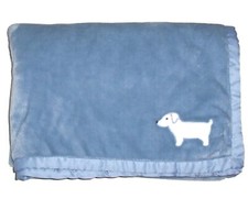 Carters Blue White Applique Puppy Dog Baby Blanket Satin Trim Security 30x40"