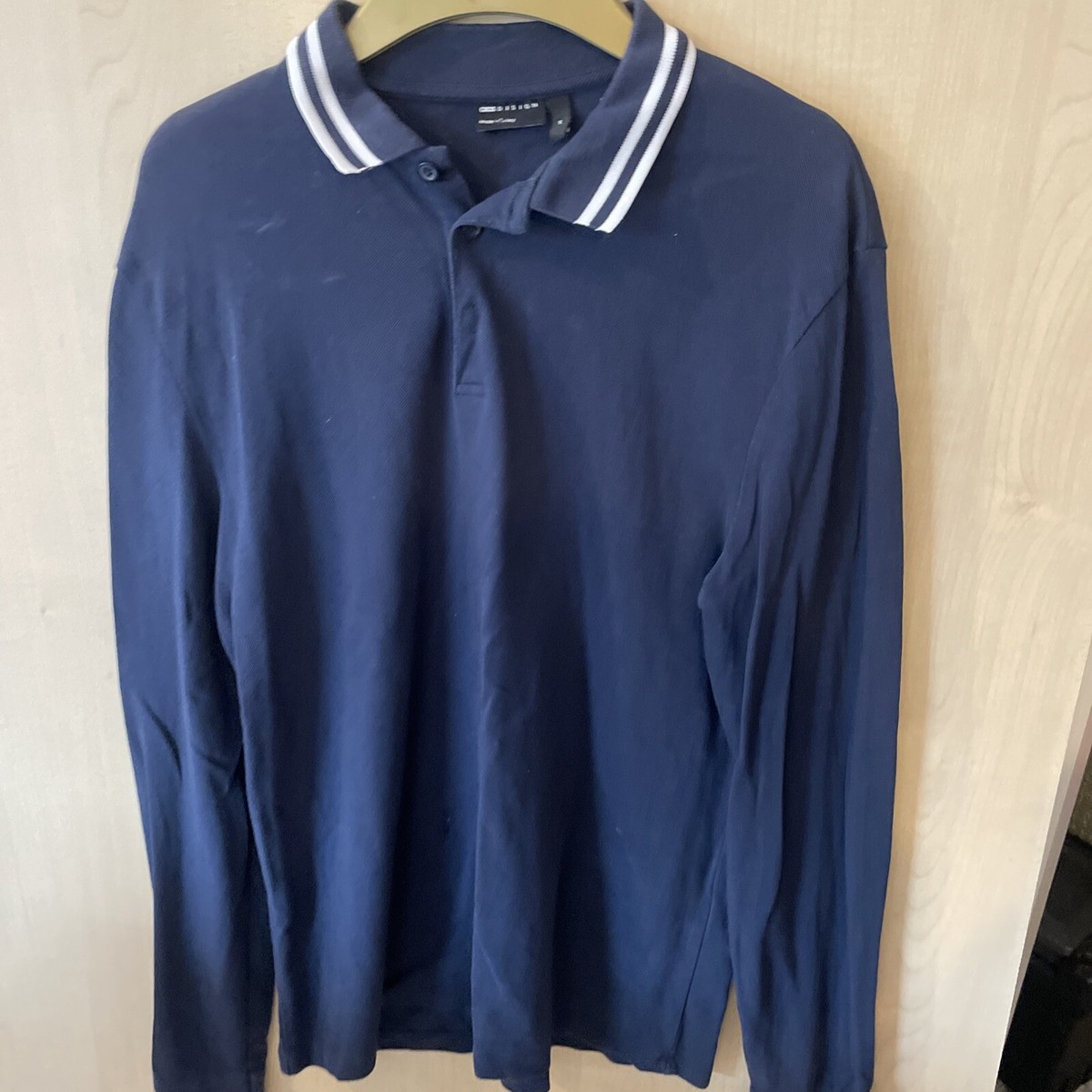 ASOS Design Navy Blue Men's Long Sleeved Polo Shirt Size M UK