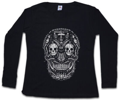 MEXICAN SKULL I DAMEN LANGARM T-SHIRT Gang Latino Mexico Latin Mexiko Schädel