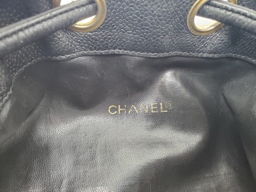 Borsa a secchio Chanel CC Logo Cordino Catena Nero Caviale Vintage Tracolla -34069 - Foto 7 di 12
