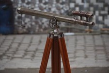 Antique Nautical Floor Standing Brass 39 Inch Telescope With Wooden Tripod Gift